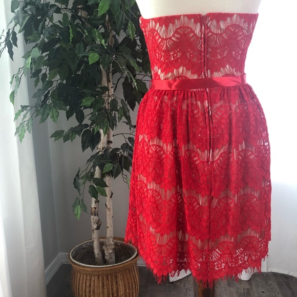 B. Darlin 7 8 Dress Red Lace Strapless Valentine - Picture 2 of 8